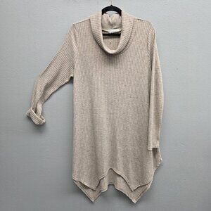 Sinuous Sweater Womens Large Cowl Neck Tunic Ribbed Asymmetrical Hem Made USA